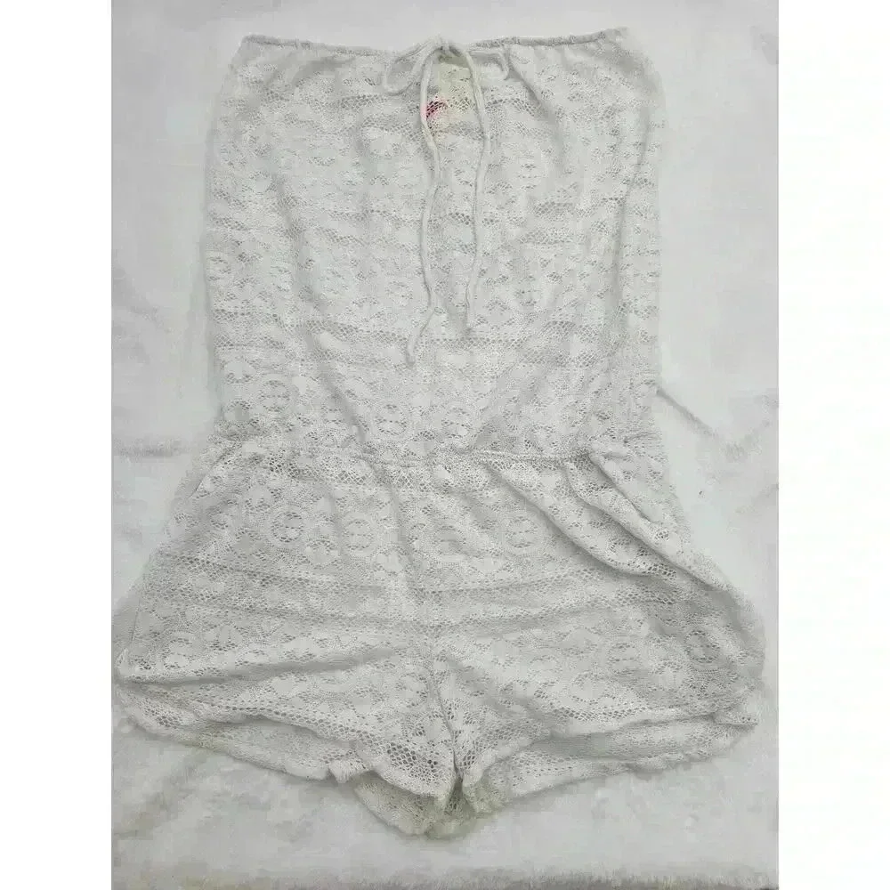 Victoria's Secret Women's Size M White Boho Strapless Romper Swim Coverup